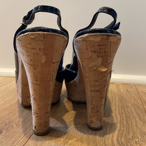 GUCCI 10 black patent cork platform shoe sandal heels - Picture 7 of 8